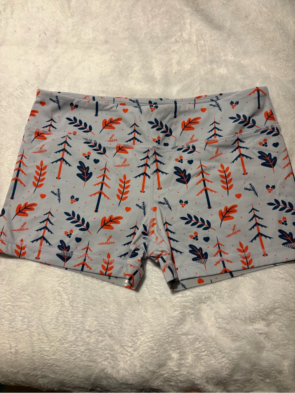 IAB Women’s Light Blue Bike Shorts with Navy & Orange Leaf Print - Size 10/Large